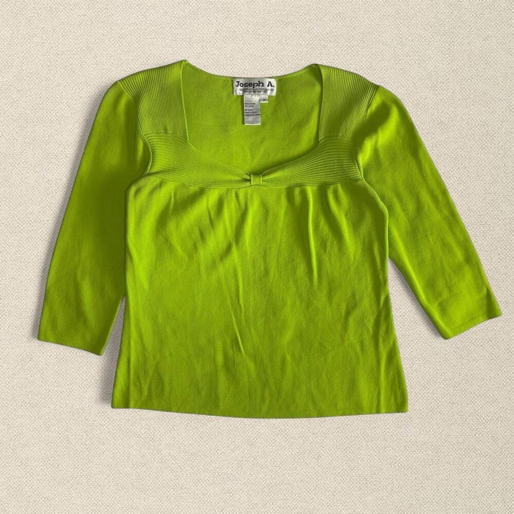 Y2K Lime Green 3/4 Sleeve Top Square Neckline sz M Joseph A.